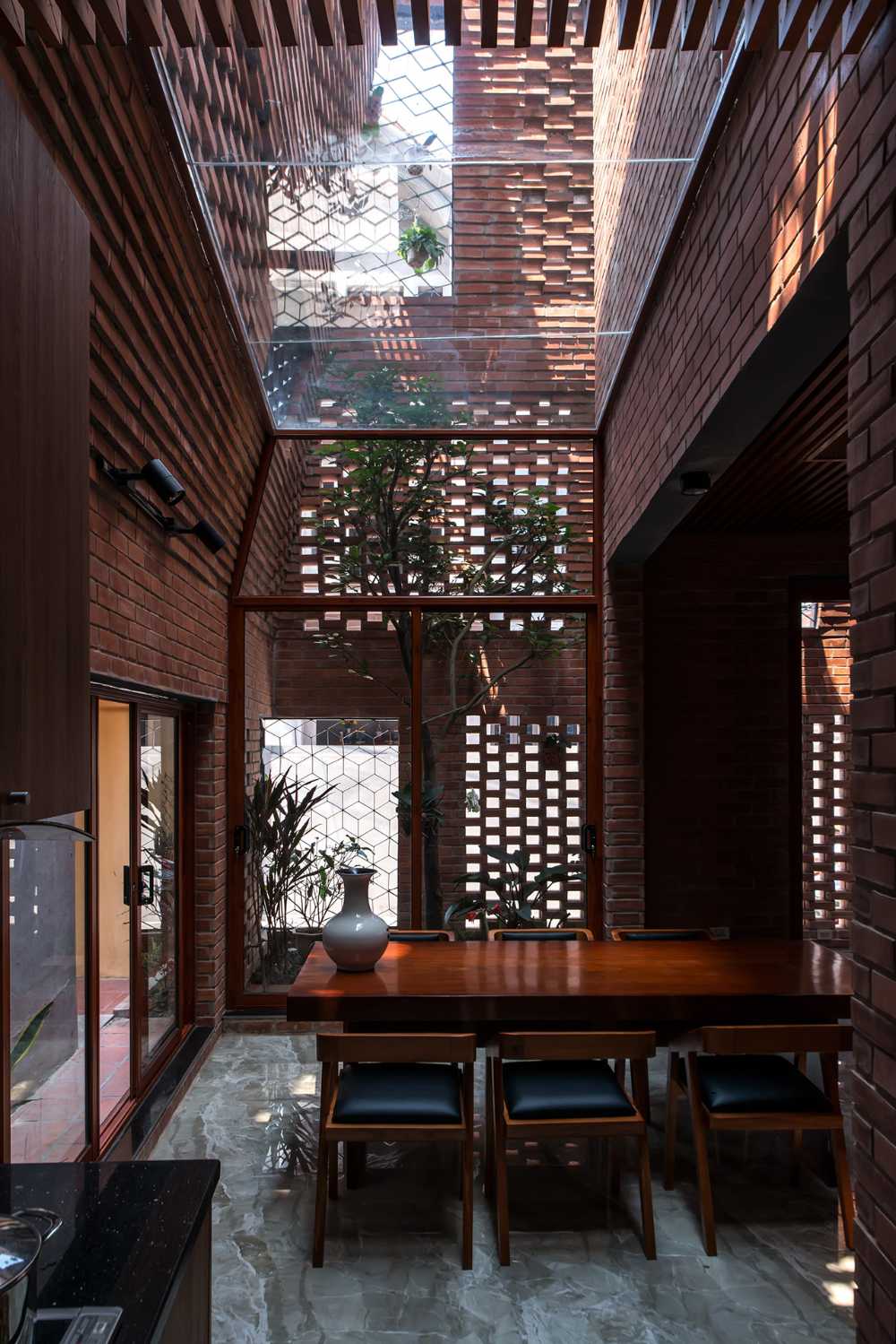 Interior of a red brick house