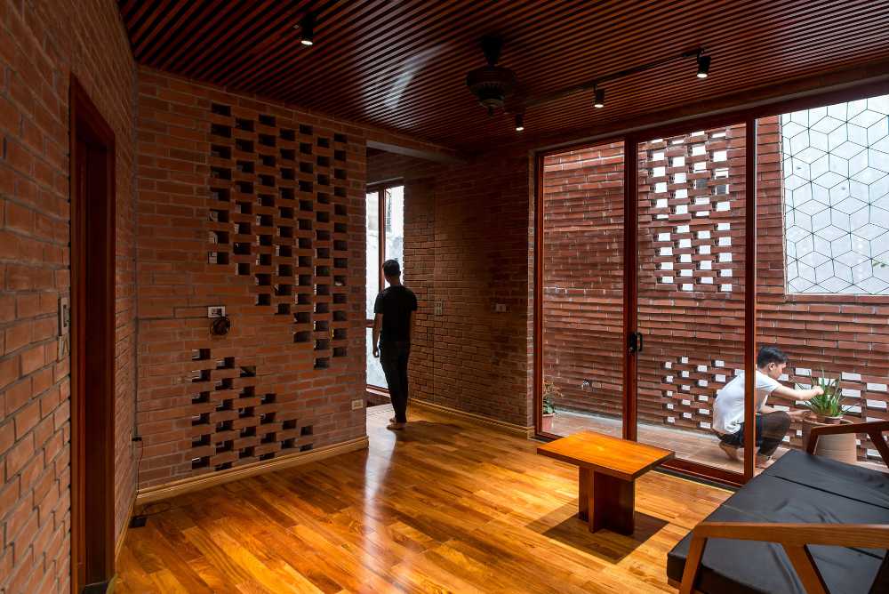 Interior of a red brick house