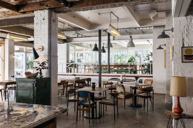 Bar counter and tables of a motel