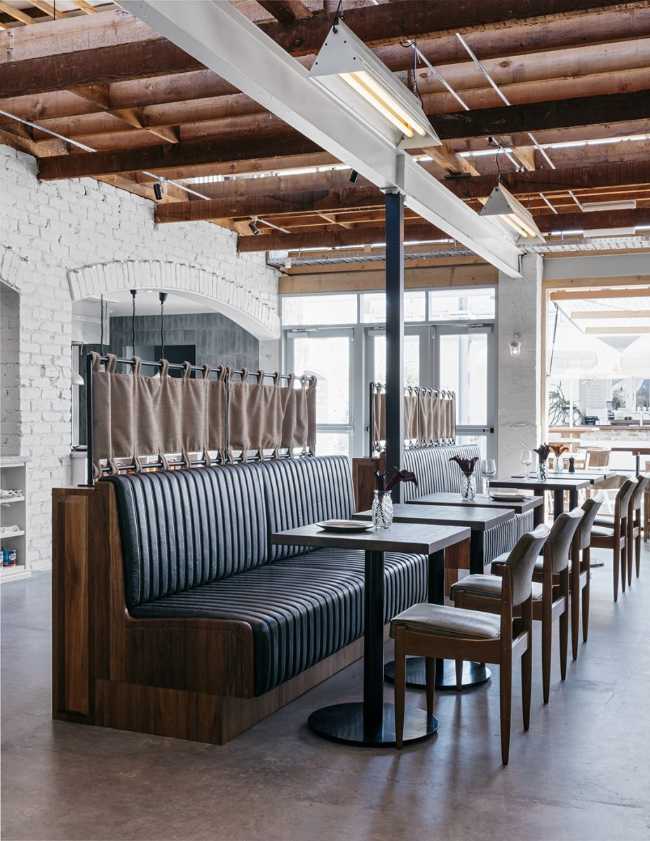 Bar counter and tables of a motel