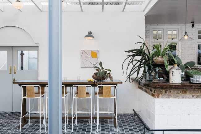 Stools and table in a motel
