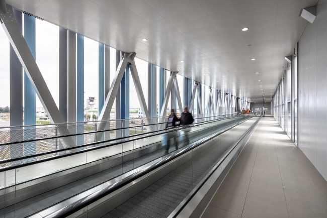 Airport interior with exposed structure