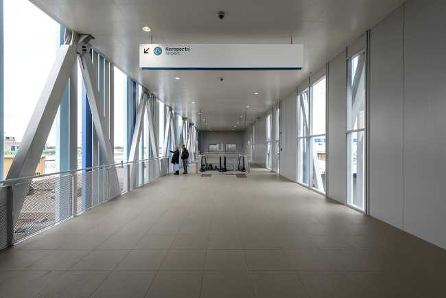 Airport interior with exposed structure