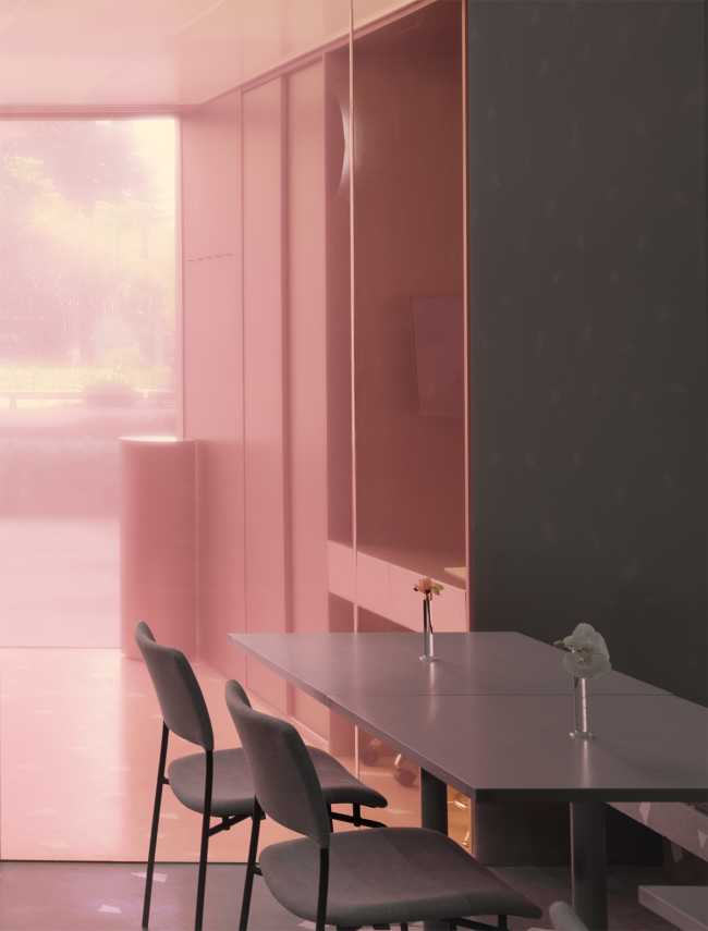 Restaurante rosa y gris