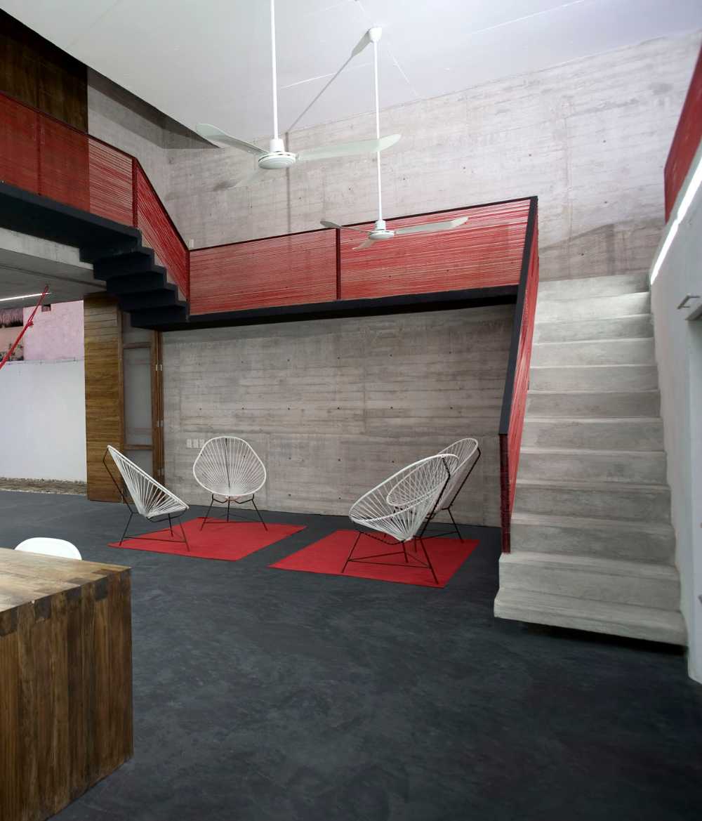 Wooden and concrete house with swimming pool