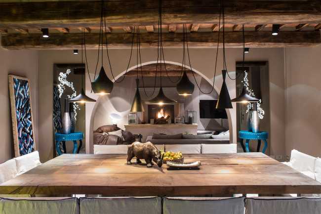 sala comedor luces suspendidas