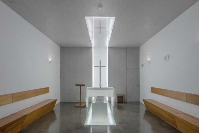white modernist church