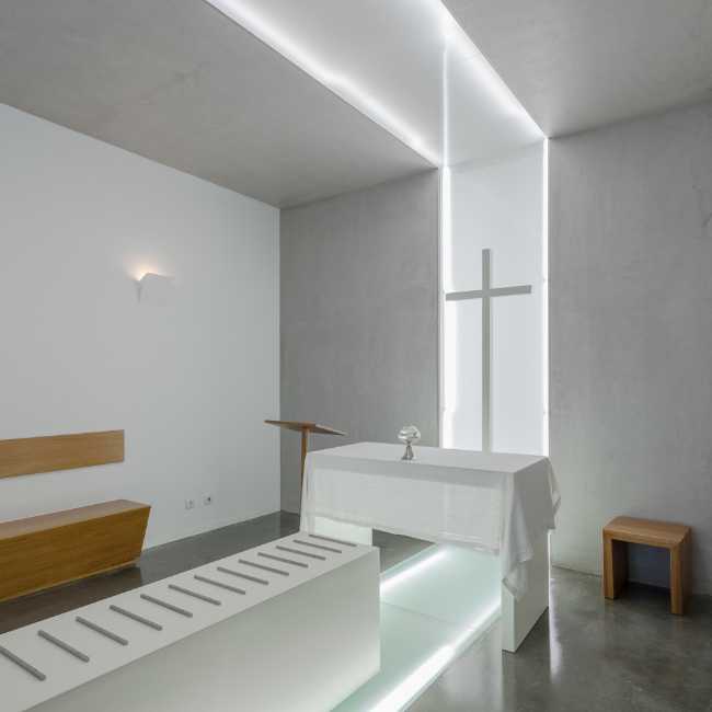 white modernist church