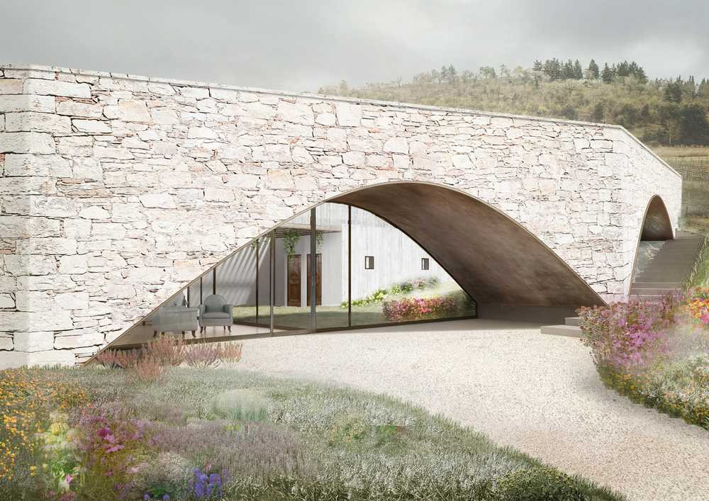 rivestimento pietra ingresso cantine toscana
