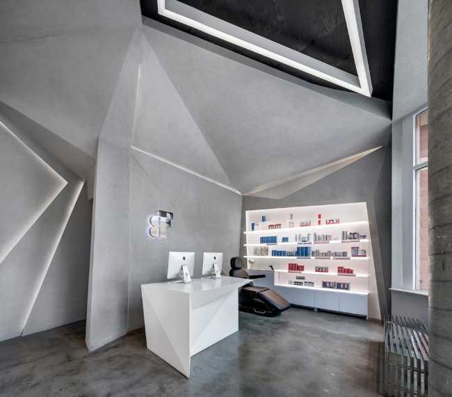 spa centro benessere negozio bancone geometrico controsoffitti tagli illuminazione