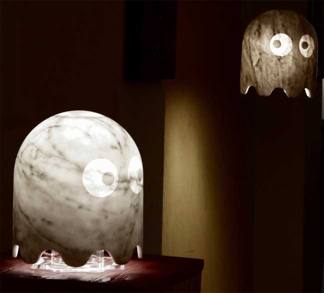 luci da tavolo e sospese in marmo pac man
