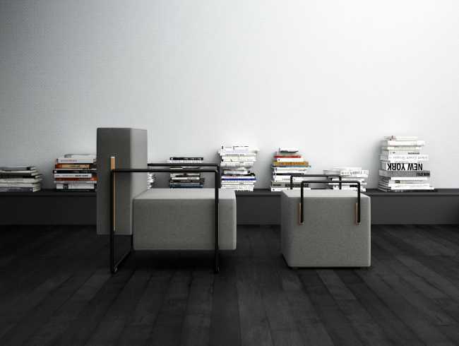 collezione poltrona tessuto forme geometriche minimalista bianca