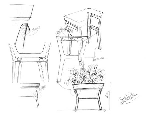 Orto domestico progetto di design schizzi