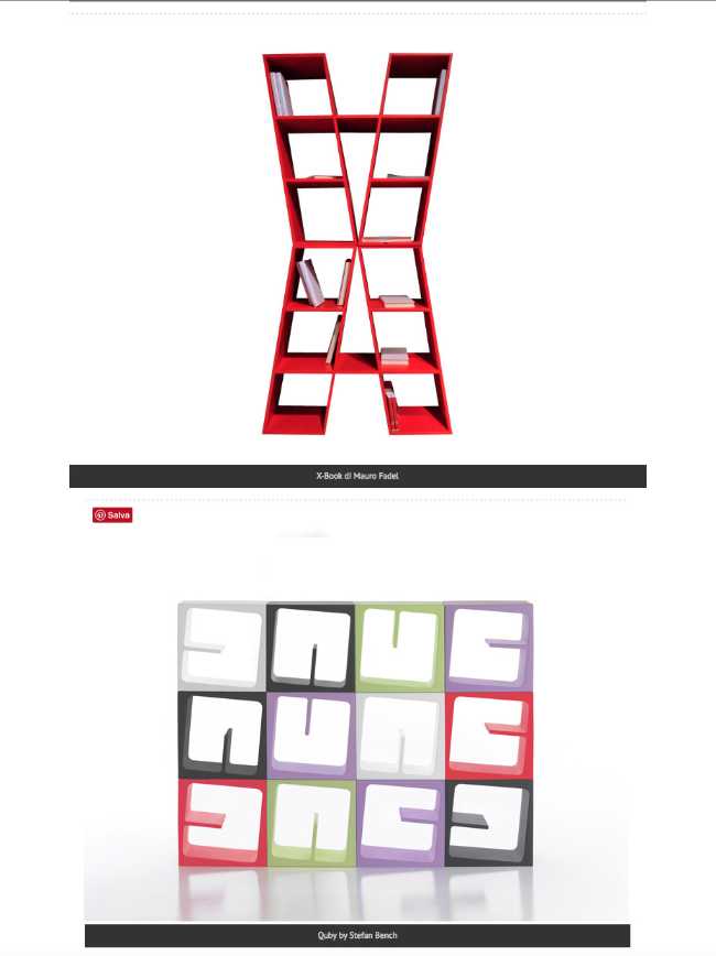 Libreria X book diversi colori e composizioni