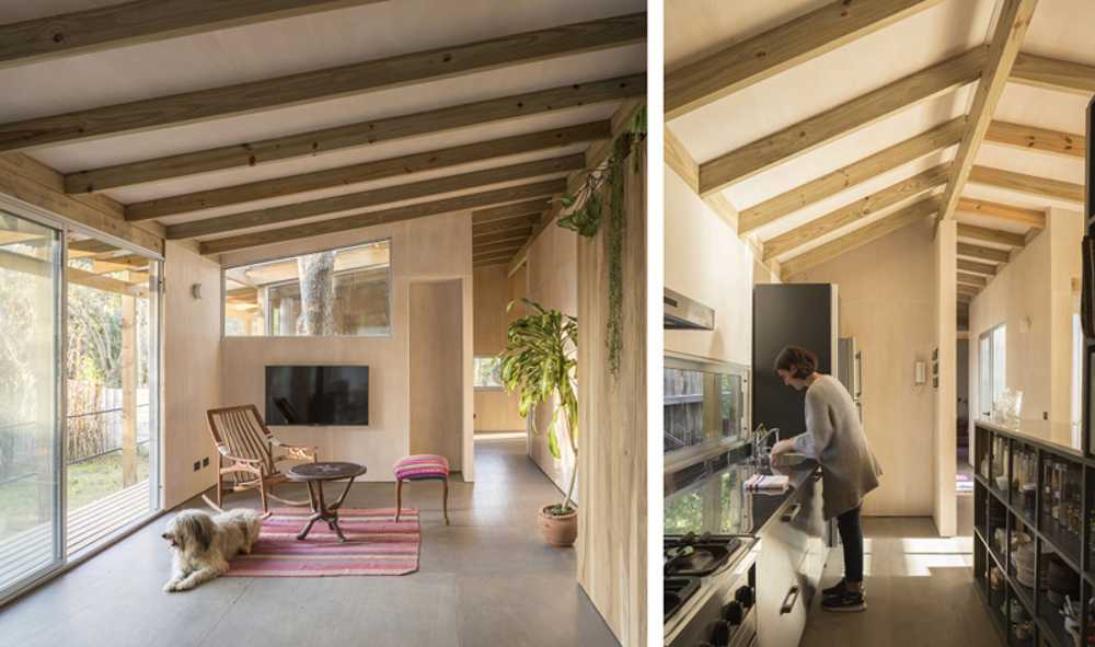 House raised by reinforced concrete beams