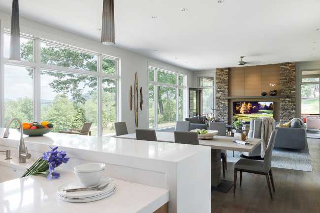 Stained glass window living room on the landscape