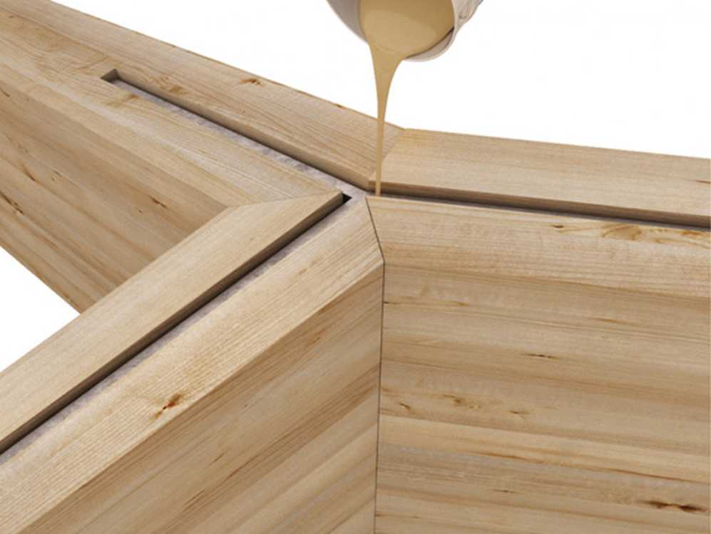 Resina tra i giunti delle strutture in legno