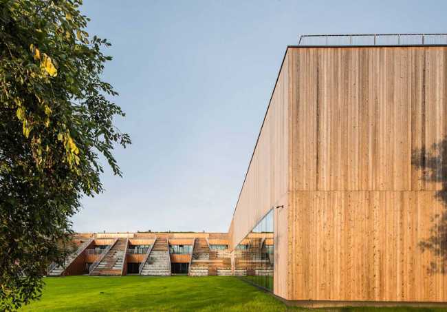Wood cladding and school yard