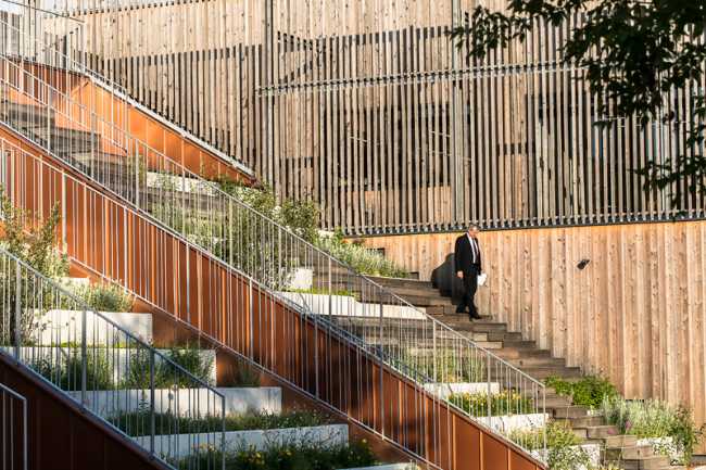 External staircases and wooden cladding
