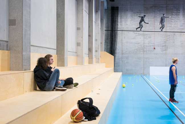 Gym with wooden seats