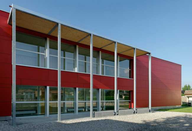 Red and wood elementary school