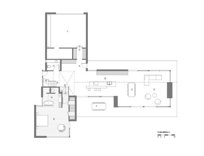 Planimetria di un cottage in legno e cemento