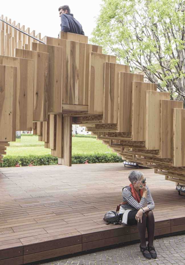 Wooden ladder on a platform