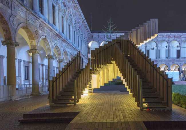 Illuminated wooden staircase