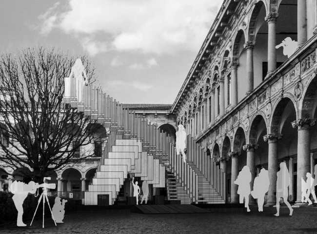 Collage of a wooden staircase