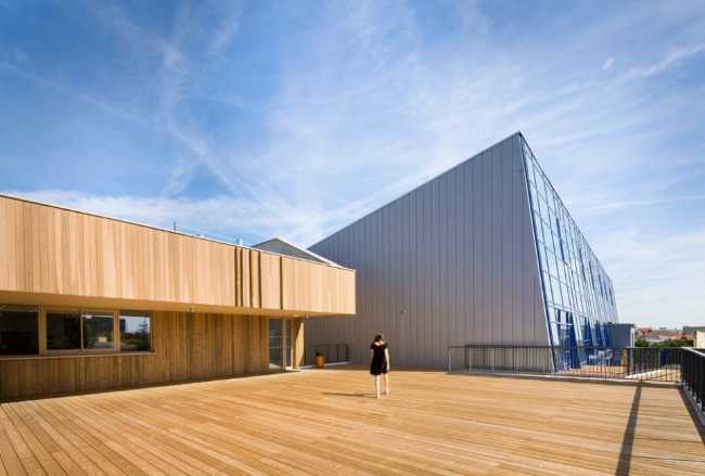 Wooden sports center terrace