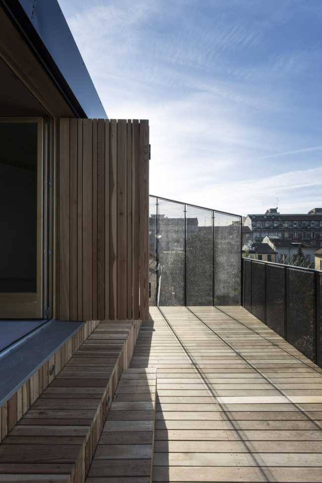 Terrace with wooden steps