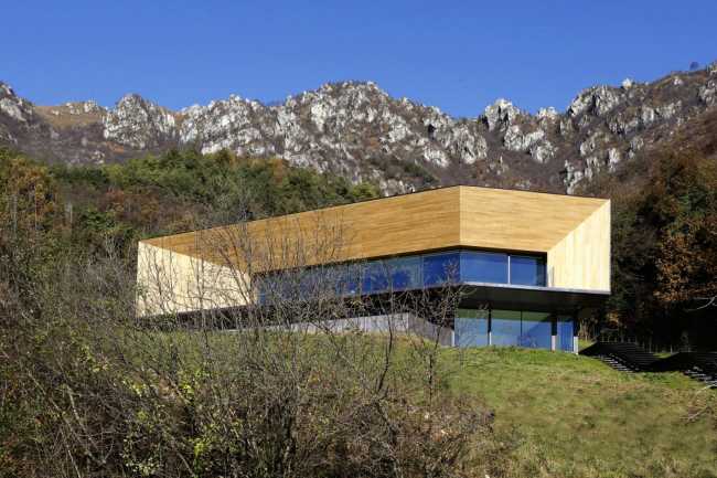 Wooden villa integrated with the landscape