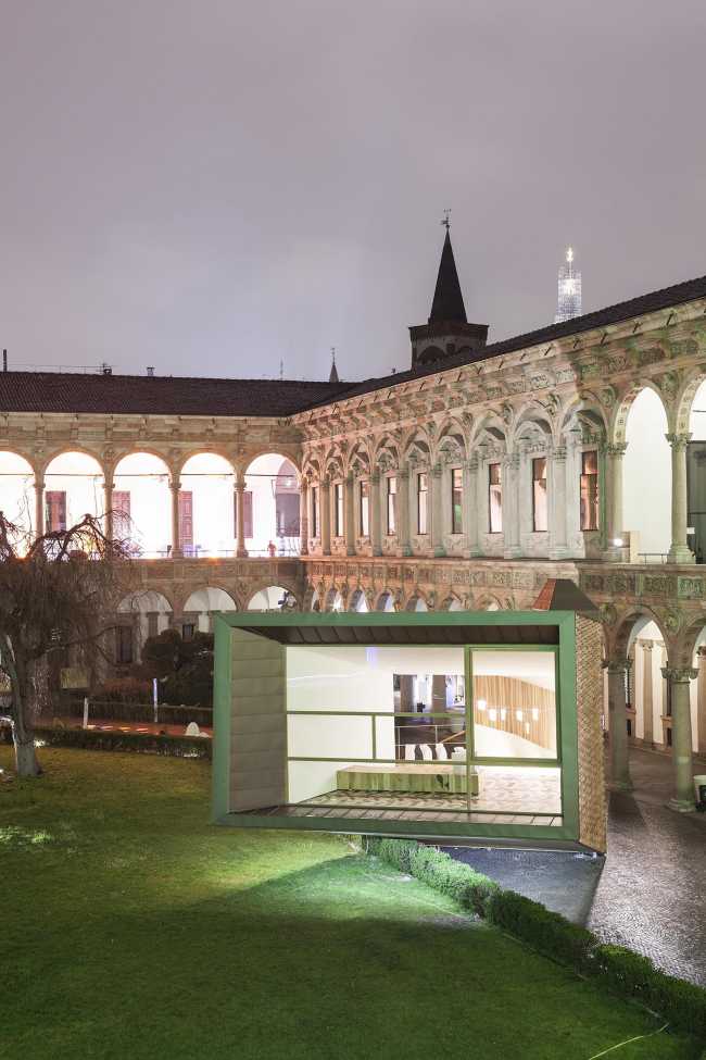 square wooden pavilion and historic building