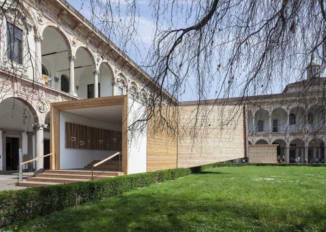 wooden installation in a short interior