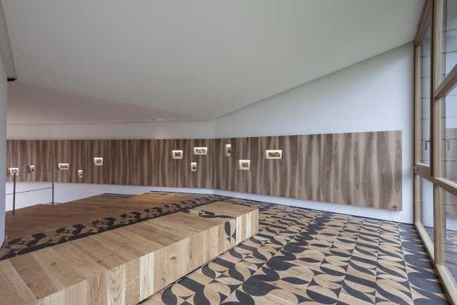 interior installation in wood and white