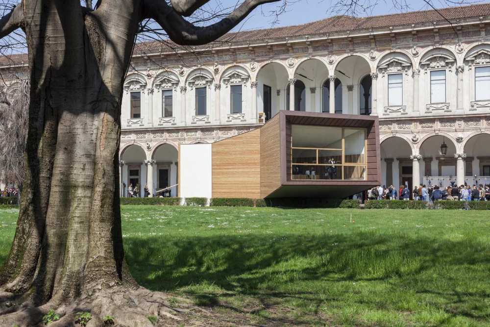 wooden installation in a short interior