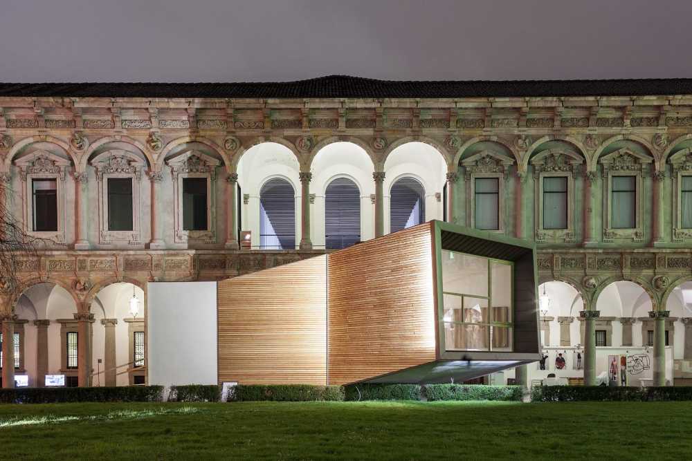 wooden installation in a short interior
