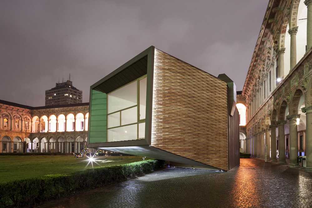 wooden installation in a short interior