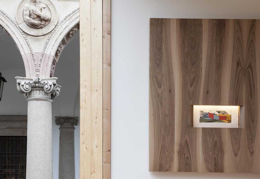 wooden installation in a short interior