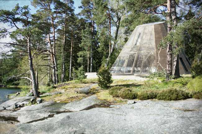 Contemporary wooden house in the trees