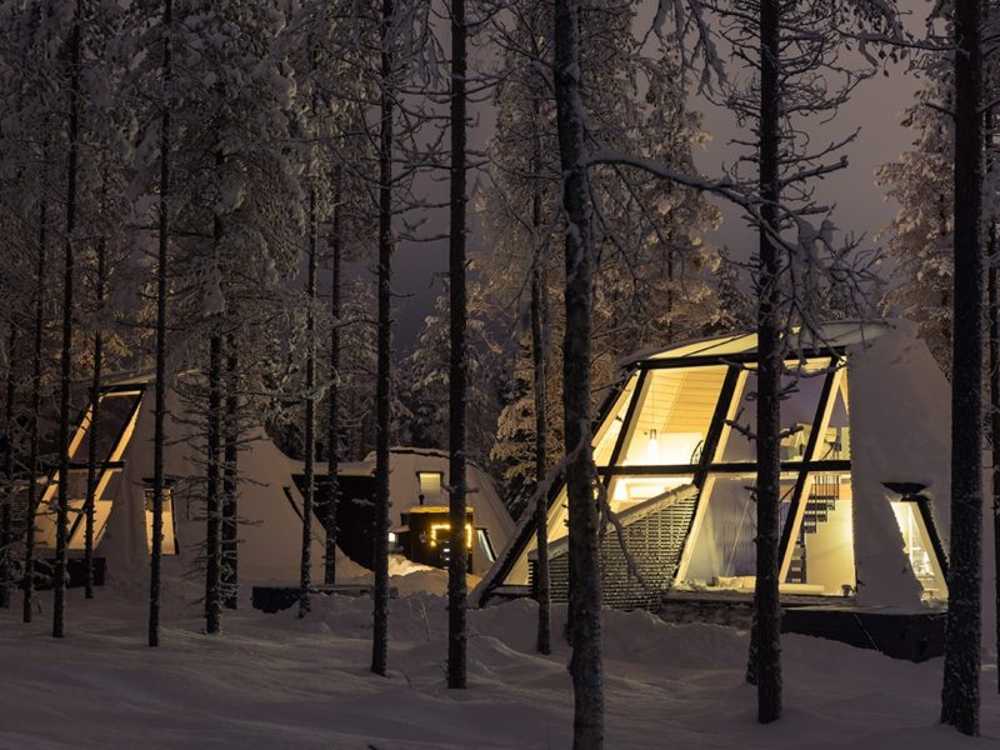 Wooden house with walkway near the lake