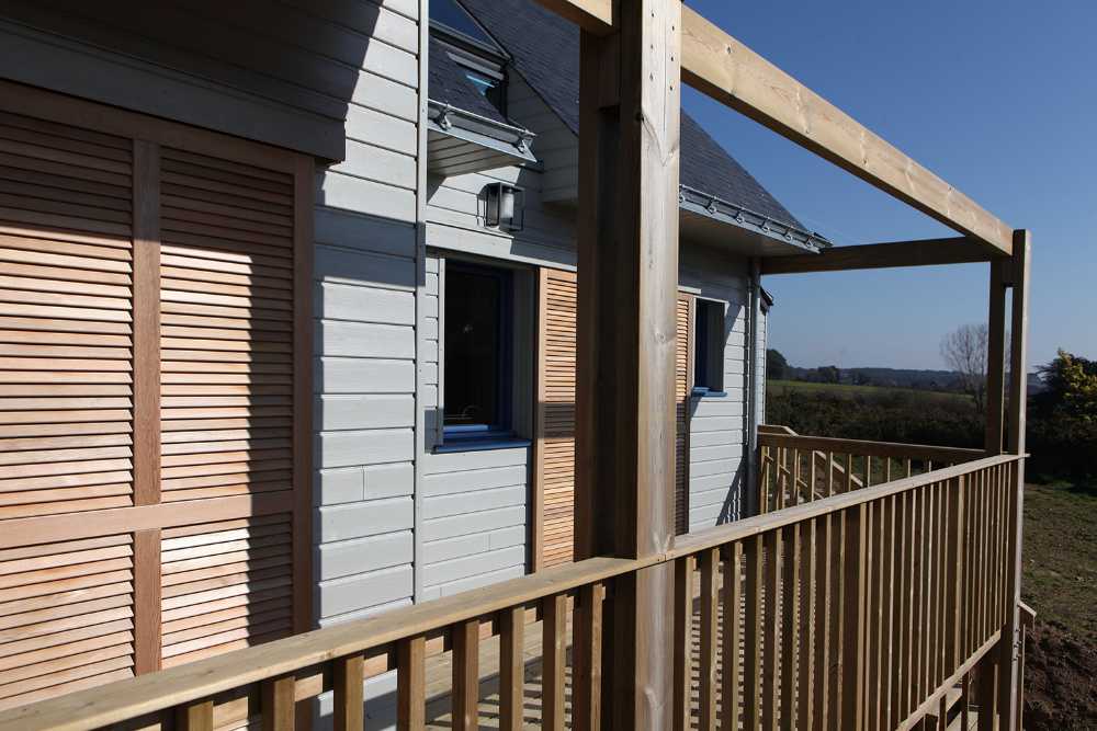 Wooden house with a pitched roof