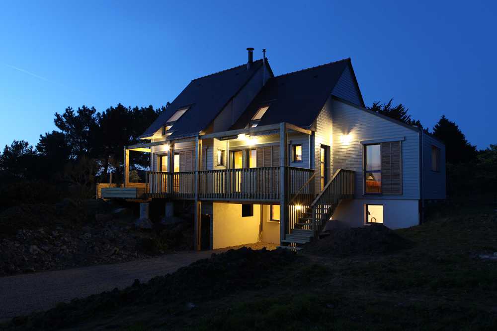 Wooden house with a pitched roof
