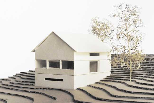 Plastico della casa in legno sul pendio