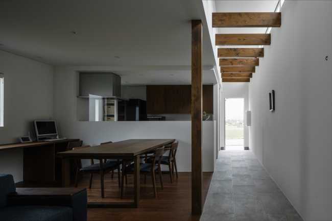 Living room and passage in a wooden house