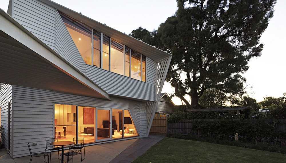 Wooden house with white slats