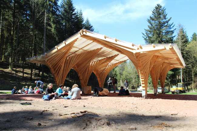 Wooden pavilion in the forest