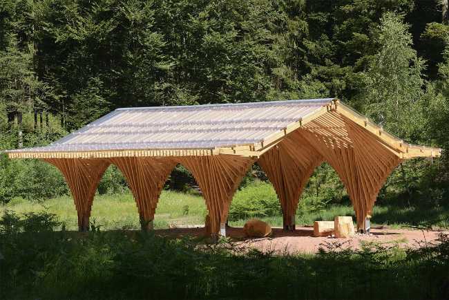 Wooden pavilion in the forest for hikers and visitors