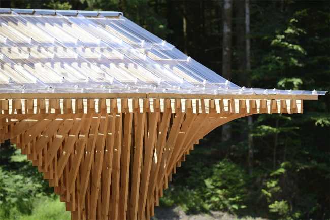 Wooden meeting point in the forest