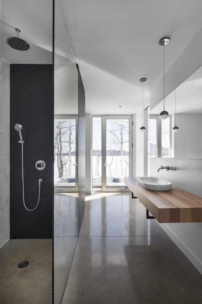White wood and glass bathroom